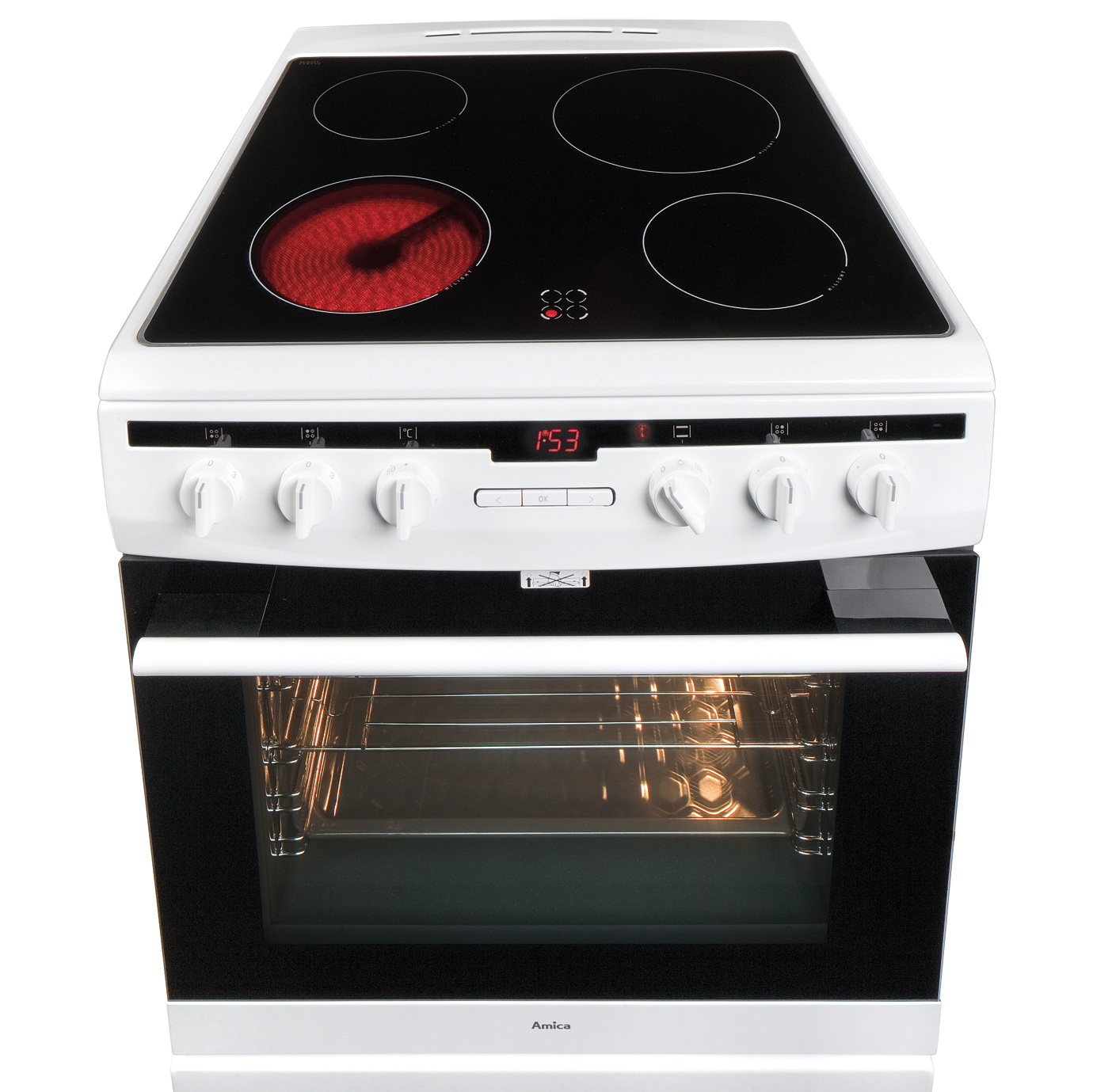 White Amica 608EE2TAW 60cm Single Oven Electric Cooker with Solid Hot Plate 