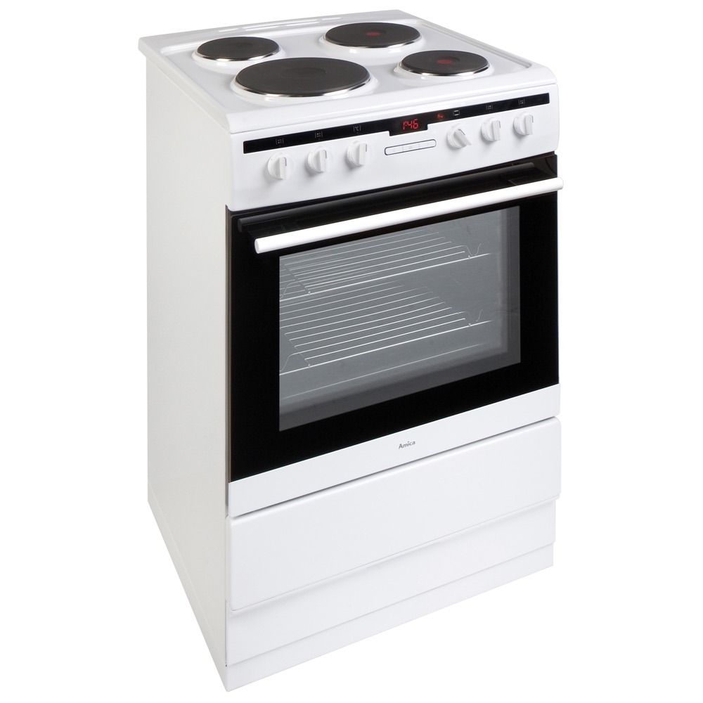Amica 608EE2TAW 60cm Single Oven Electric Cooker with Solid Hot Plate White 