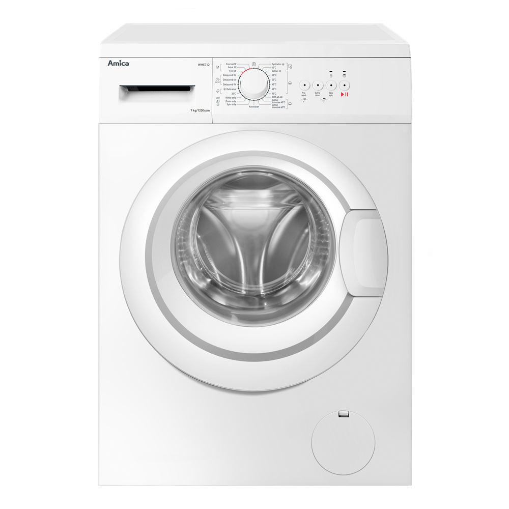 White Amica WME712 Freestanding Washing Machine 23 Programmes 1200rpm Spin 7kg Load