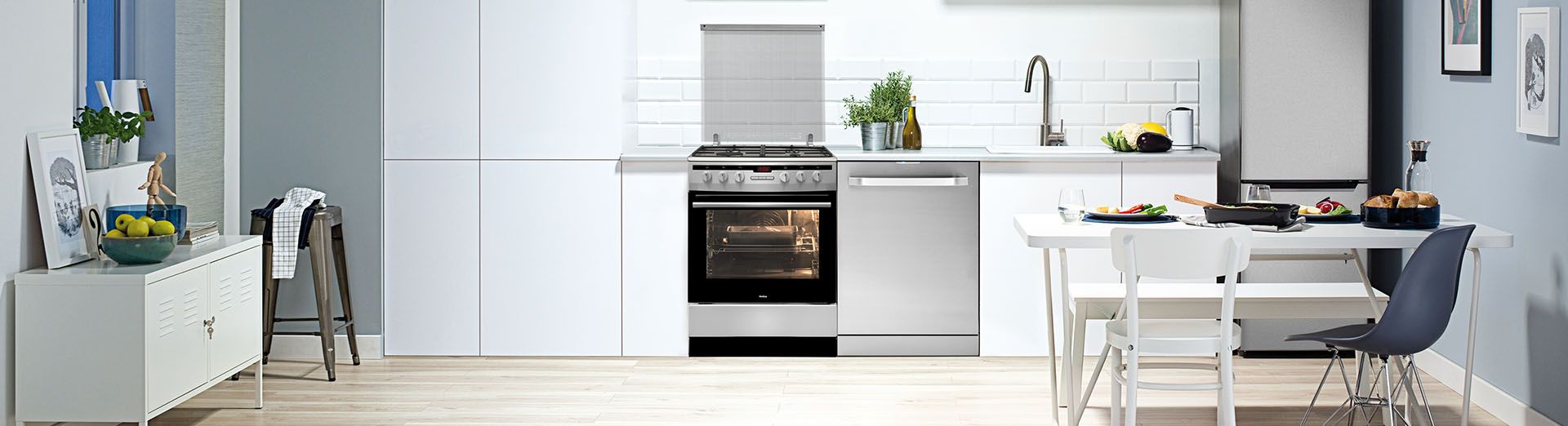 Simfer gas oven, 90 cm, 5 burners, with fan - stainless steel